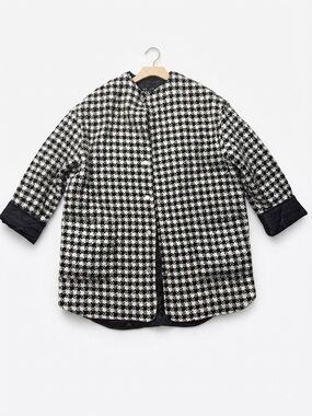 Zara Black & White Houndstooth Quilted Jacket - Size